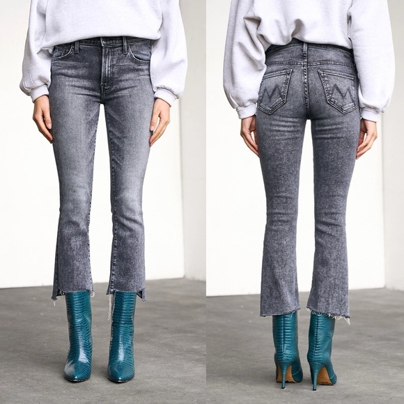 MOTHER- The Insider Crop Step Fray in Train Stops Gray Jeans Size 26 Ankle Crop - Picture 1 of 9